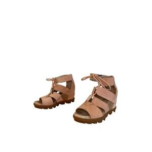 Sorel Womens Joanie II Lace Wedge Sandals Pink Suede Leather Size 5 Outdoors
